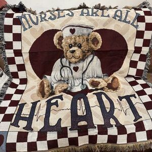 VTG Mohawk Nurses Are All Heart Bear Tapestry Throw Blanket 52 x 48 GIFT